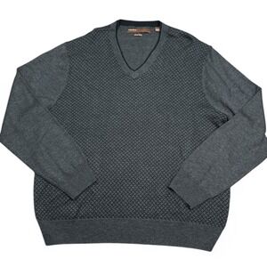 Perry Ellis Merino Wool Blend Sweater Mens Size XL Gray V Neck Knit Pullover